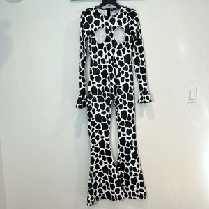 Dolls Kill Trickz N treats Bondage flare leg cow jumpsuit kink sample small